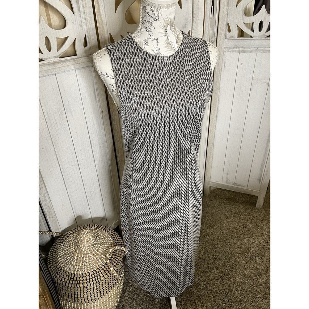 Theory Gray Black Print Professional Career Bodycon Dress Size 6 Knit Stretch